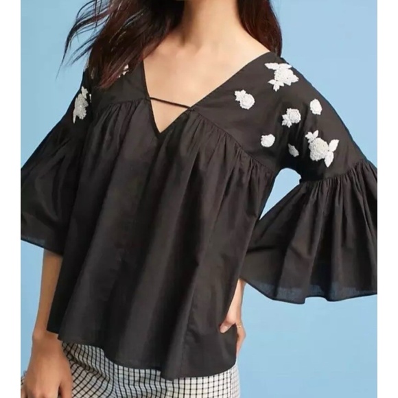 Maeve Tops - Anthropologie Maeve Size S Harlow Beaded Embroidered Floral Flutter Sleeve Top